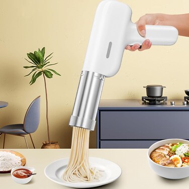Electric Pasta Maker, Automatic Portable Handheld Noodle Maker Machine, Household Multi-functional Rechargeable Pasta Noodle Ramen Maker Machine with 4 Pasta Shapes for Kitchen