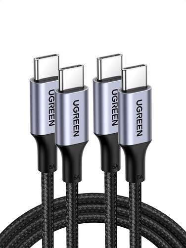 UGREEN USB C Cable 2M 2Pack, Braided 100W Power Delivery PD Super Fast Charge Cable USB C to Type C for iPhone 15/16 pro max, iPad mini 7, MacBook Pro, iPad, Samsung S25 Ultra/S24/23/, Huawei P70