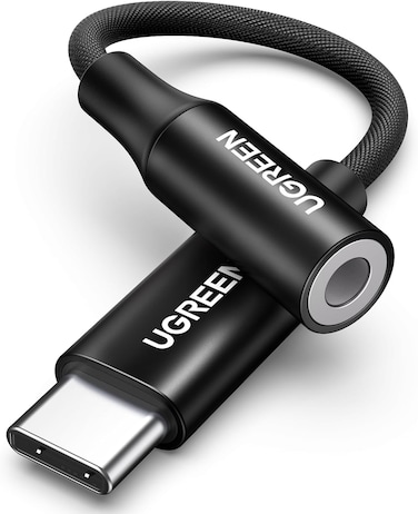UGREEN USB C to 3.5mm Adapter iPhone 16 Headphones Adapter DAC USB C to Aux 3.5 mm to Type C Jack With Braided Compatible with iPhone 16 Series iPad Pro Galaxy S22 S23 Ultra(Black)