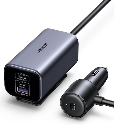 UGREEN 150W Multi Port Car Charger, 4 Port USB C Fast Car Adapter GaN Charger, Automobile Battery Power Plug for Backseat with Clip, Compatible for MacBook Air/Pro, Lenovo,iPhone 17 Series, S25 Ultra