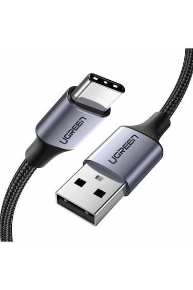 كابل UGREEN US288-60126B USB-A إلى C، غلاف من الألومنيوم مع غلاف مضفر من النايلون، شحن سريع 3 أمبير، طول 1 متر - أسود