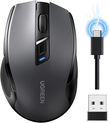 UGREEN Wireless Mouse (Bluetooth5.4+2.4GHz), Rechargeable, Long Battery Life, Ergonomic Silent Mouse, 5 Adjustable 4000 DPI, For Office/Home/Study, Compatible with Windows, macOS, iOS, Android, Linux