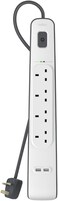 Belkin 4 Way/4 Plug Surge Protection Strip With 2 Meters Cord Length - Heavy Duty Electrical Extension Socket With 2 X 2.4 A Shared Usb Ports