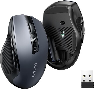 UGREEN Wireless Mouse, 2.4G Stable Connection, 5 Adjustable 4000 DPI, 5 Buttons, Silent and Ergonomic, for Office/Home/Study, Compatible with Windows, macOS, iOS, Android, Linux, Black