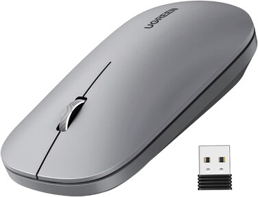 UGREEN Slim Wireless Mouse, 2.4G Connection, Silent, 4000 DPI Adjustable, Compact and Portable, Ultrafast Scrolling, for Office/Home/Study, Compatible with Windows, macOS, iOS, Android, Linux, Grey