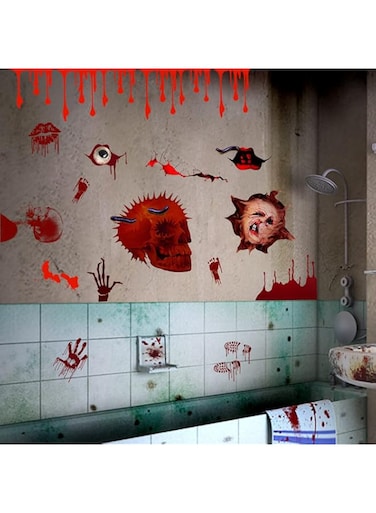 IEW Halloween Stickers Set, Bloody Ghost Face Skull Stickers, Halloween Outdoor Indoor Wall Window Floor Decals, Scary Handprint Footprint Bloodstain Decorations for Party, Haunted House, Bathroom