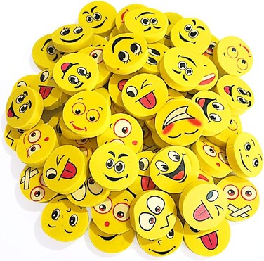 Emoji Erasers, Pack of 70, Emoticon Smile Face Pencil Erasers in Assorted Designs, School Supplies for Children, Teacher Rewards, Classroom Gifts, Emoji Birthday Party Favors for Kids