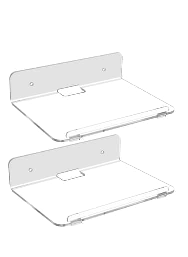 Set of 2 Wall Stand Floating Acrylic Hanging Shelves Adhesive Without Drilling For Bedroom Bathroom