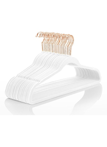 Premium Velvet Hangers (50 Pack) Heavy Duty - Non Slip Felt Hangers - White - Rose Gold Swivel Hooks, Space Saving Clothes Hangers, Durable Strong Hangers for Suits, Coats, Dress