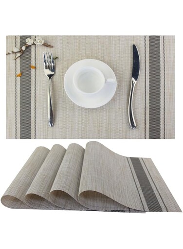 Bright Dream Placemats for Dinner Table Mats Table Placemats Set of 4 Washable Heat-resistand PVC Hard Placemats Set of 4（Gray）