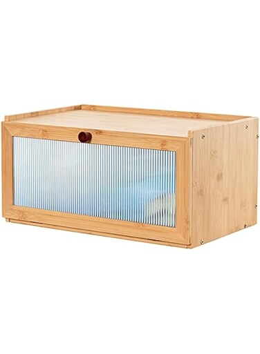 Masroo Bamboo Bread Box for Kitchen Counter-Large Capacity Bread Storage Container Farmhouse Bread Box with Window Bread Holder