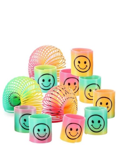 Smiley Face Rainbow Spring Toy for Kids Party &ndash; 12 Mini Slinky Party Favors