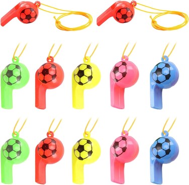 Pack of 12 Football Whistle, Plastic Whistle, Whistle Toy for Children, Toy Whistle, Sports Whistle, Football Whistle, Kids Training, Sports Whistle with Lanyard (Random Colour)