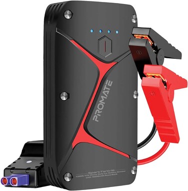 Promate Car Jump Starter Power Bank, IP67 Water Resistant Portable Car Battery Booster with 16000mAh Power Bank, Dual USB Port, LED Light, Smart Clamp, Micro USB and USC-C Input Port, SparkTank-16