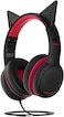 Promate Kids Headphones, On-Ear Foldable Wired Headset with Safe Volume Limited to 85dB, 3.5mm AUX Share-Port, 1.2m Tangle-Free AUX Cord, Detachable Cat Ears and Soft Earmuffs, Simba Onyx