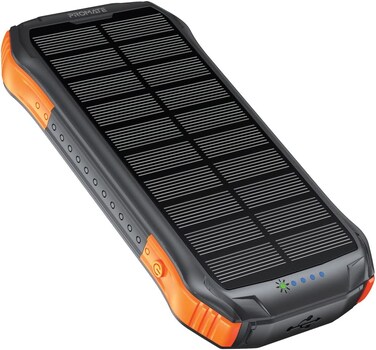 Promate Solar Power Bank, Portable 10000mAh Battery Charger with IP65 Water Resistant, 10W Qi Charger, 20W USB-C Power Delivery, QC 3.0 Port, 5V/2A USB Port and 300lm LED Light SolarTank-10PDQi