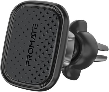 Promate Magnetic Car Mount, Universal Cradleless AC Vent Phone Holder with 360-Degree Rotatable Design, Low Vibration, Anti-Slip Grip and Metal Ring Plate for iPhone 13, Samsung S22, VentMag-XL Black
