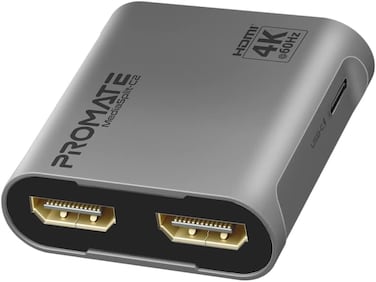 موزع HDMI من بروميت، فائق الدقة 4K 60 هرتز، مدخل واحد ومخرجان، محول HDMI بمنفذي HDMI، تصميم صغير الحجم مناسب للسفر، متوافق مع MacBook Pro وMacBook Air وPS5 وDell وLenovo وHP وAsus، فضي اللون