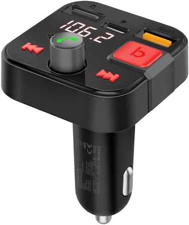 Promate Wireless FM Transmitter with Bluetooth V5.1, 18W QC 3.0, 12W USB-C, USB Media Ports and Mic, PowerTune-30W