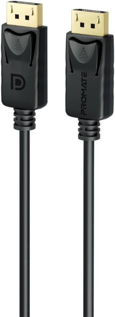 Promate Display Port Slim Cable With HD 8K 60Hz 32.4 Gbps Bandwidth And 3 Meter Black