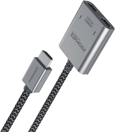 محول HDMI من بروميت مزود بمنفذي 4K 60Hz UHD وسلك نايلون مضفر بطول 1 متر، لون أسود