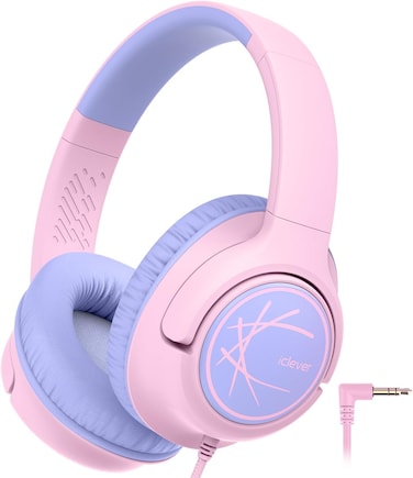 iClever HS26 Kids Headphones, Wired, Stereo Sound, Foldable, 3.5mm Jack, Pink, Over Ear, Safe Volume Limit for Kids
