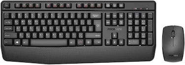 Promate 2.4Ghz Wireless Keyboard and Mouse, Full-Sized Cordless Multimedia Keyboard with Ambidextrous 1200 DPI Mouse, Palm Rest, Angled Kickstand and Nano USB Receiver For Mac OS, English Black