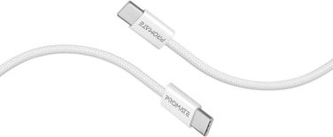 بروميت كابل USB-C إلى USB-C، كابل شحن سريع 60 واط، مزامنة بيانات بسرعة 480 ميجابت/ثانية، طول 200 سم، كابل نايلون مجدول مقاوم للتشابك لiPhone 17 وGalaxy S25 وiPad Air وأجهزة Dell، ECOLINE-CC200 أبيض