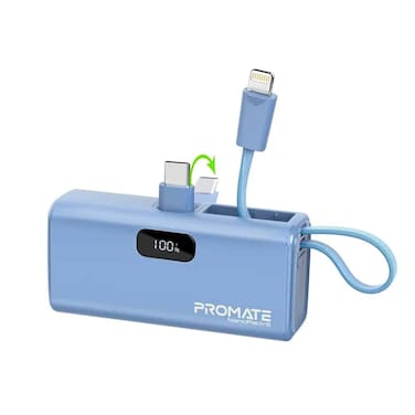 Promate NanoPack-5 5000mAh Pocket-Sized, Fast Charging Power Bank - Blue