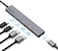 موزع بروميت متعدد الشاشات 4 في 1، مزود بمنفذي USB-A ومنفذي USB-C بسرعة نقل بيانات تصل إلى 10 جيجابت في الثانية، ومدخل طاقة USB-C بقدرة 15 واط، وتصميم صغير الحجم، وموصل USB-C مدمج، باللون الرمادي.