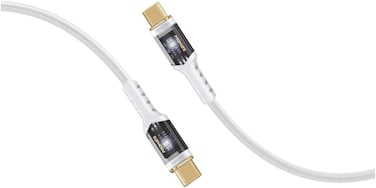 Promate USB-C To USB-C Cable, Fast-Charging 100W Power Delivery Type-C Cable With Transparent Tips, LED, 25000+ Long Bend Lifespan, 480Mbps Data Sync &amp; 120cm Nylon Braided Cord, LucidLine-CC120 White