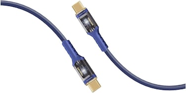 Promate USB-C To USB-C Cable, Fast-Charging 100W Power Delivery Type-C Cable With Transparent Tips, LED, 25000+ Long Bend Lifespan, 480Mbps Data Sync And 120cm Nylon Braided Cord, LucidLine-CC120 Navy