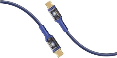 Promate USB-C to USB-C Cable, Fast-Charging 100W Power Delivery Type-C Cable with Transparent Tips, LED, 25000+ Long Bend Lifespan, 480Mbps Data Sync and 200cm Nylon Braided Cord, Navy Blue
