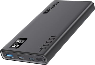 بروميت بنك طاقة عالمي فائق النحافة سعة 10000 مللي أمبير، مع منفذ USB-C للإدخال/الإخراج بقدرة 20 واط، خرج QC 3.0، منافذ USB-C، شاشة LCD وحماية من ارتفاع الحرارة للهواتف الذكية والأجهزة اللوحية، Bolt-10PD