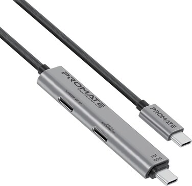 Promate 3-In-1 USB-C Cable With USB-C Connector 100W Charging Capacity With Fast Data Transfer And Efficient Charging, Dual USB-C Ports Offer 5Gbps Data Transfer And 480Mbps Speed, 1.5 M
