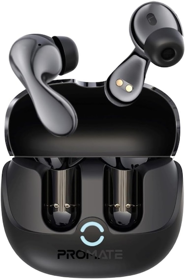 Promate Bluetooth True Wireless Stereo Earphones with IntelliTouch Control, Active Noise Cancellation, Transparency Mode, Low Latency Game Mod Black
