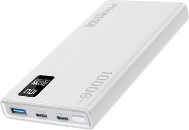 Promate Power Bank, Universal 10000mAh Ultra-Slim Portable Charger with 20W USB-C Input/Output Port, QC 3.0 Output, USB-C Ports, Over-Heating Protection for Smartphones and Tablets, Bolt-10PD White