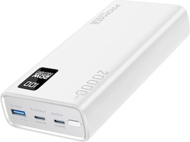 Promate Power Bank, Universal 20000mAh Ultra-Slim Portable Charger with 20W USB-C Input/Output Port, QC 3.0 Output, USB-C Ports, Over-Heating Protection for Smartphones and Tablets, Bolt-20PD White