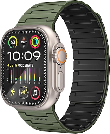 Promate Magnetic Apple Watch Band with Powerful N52+ Magnets, UV-Coated Silicone, Sweat-Resistant, Adjustable Fit, Luxurious Design, MagBand-MS Midnight Green