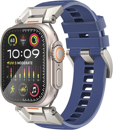 Promate Stylish Mechanical and Sporty Design Apple Watch Band, Universal Compatibility with All Apple Watch Sizes and Series, Long-Lasting Durability- SilicaBand-Pro Navy Blue