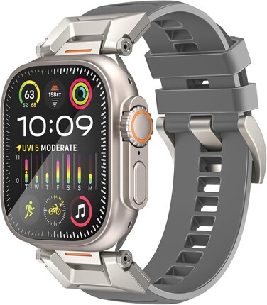 Promate Stylish Mechanical and Sporty Design Apple Watch Band with Flexible Multi-Hole Strap and FKM Fluoro-Rubber, Universal Compatibility with All Apple Watch Sizes and Series