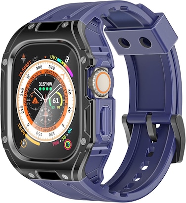 Promate Durable Apple Watch Case and Band with Maximum Protection, Ergonomic Adjustable Fit, and Secure Stainless-Steel Buckle For Apple Watch Ultra 1 And 2 - CaseBand Blue