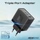 Promate GaNFast Charging Adapter With Ultra-Fast Dual PD45W USB-C Ports, QC 22.5W USB-A Port, Multi-Protection System, Compact Travel-Friendly Build, EU Plug Compatibility - PowerPort-45 Black