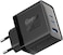 Promate GaNFast Charging Adapter With Ultra-Fast Dual PD45W USB-C Ports, QC 22.5W USB-A Port, Multi-Protection System, Compact Travel-Friendly Build, EU Plug Compatibility - PowerPort-45 Black