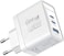 Promate GaNFast Charging Adapter With Ultra-Fast Dual PD45W USB-C Ports, QC 22.5W USB-A Port, Multi-Protection System, Compact Travel-Friendly Build, EU Plug Compatibility - PowerPort-45 White