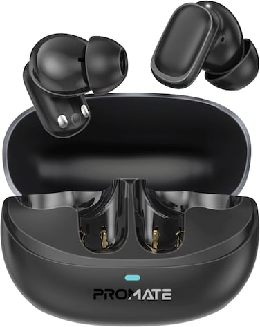 Promate Bluetooth True Wireless Stereo Earbuds With Superior Sound Quality, IntelliTouch Controls, Long Battery Life, HD Microphone For Clear Calls, And IPX4 Water Resistance, Lush-Pro Black
