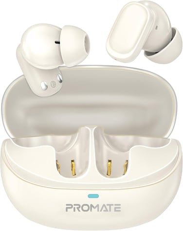 Promate TWS Earbuds With 6Hrs Playtime, HD Microphone For Immaculate Calls, IntelliTouch Controls, IPX4 Water Resistance And Comfort-Fit Design For Uninterrupted Connection, Lush-Pro White