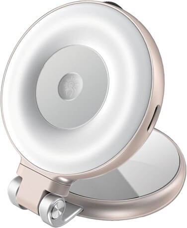 Promate Portable MagSafe-Compatible Selfie Light with High-Capacity Rechargeable Battery, Triple LED Modes, Built-In Mirror, 180A Flip,360A Rotation, Extendable Arm, MagHalo-Pro Rose Gold