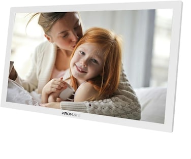 Promate Full HD Digital Photo Frame with 15.6-Inch Touchscreen, 32GB Storage, Wireless App Control, Multi Picture &amp; Video Formats Compatibility, USB/TF Card Support, Dual Speakers, Memoria-15 White