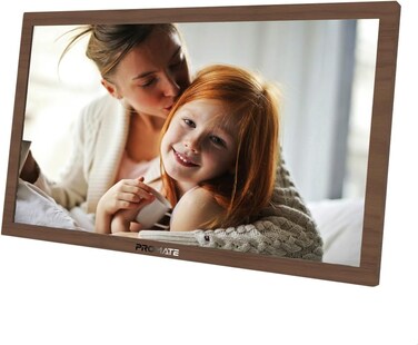 Promate Full HD Digital Photo Frame with 15.6-Inch Touchscreen, 32GB Storage, Wireless App Control, Multi Picture &amp; Video Formats Compatibility, USB/TF Card Support, Dual Speakers, Memoria-15 Pine